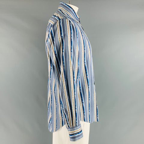 ROBERT GRAHAM Size L Blue Brown Stripe Cotton Button Up Long Sleeve Shirt