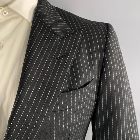 TOM FORD Chest Size 42 Black White Pinstripe Wool mohair Peak Lapel 34 31 Suit