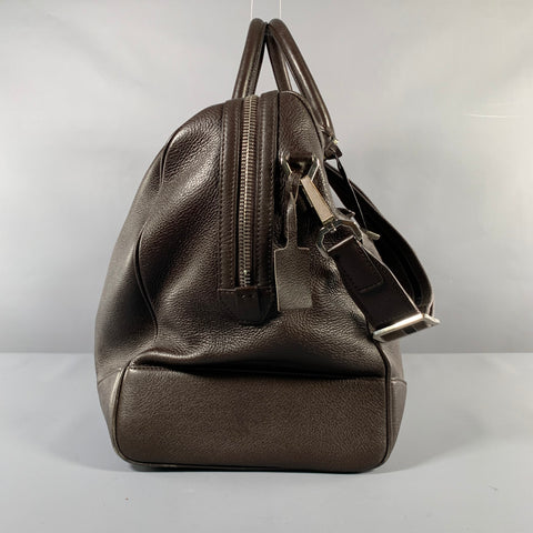 BRIONI Brown Pebble Grain Leather Duffle Bags