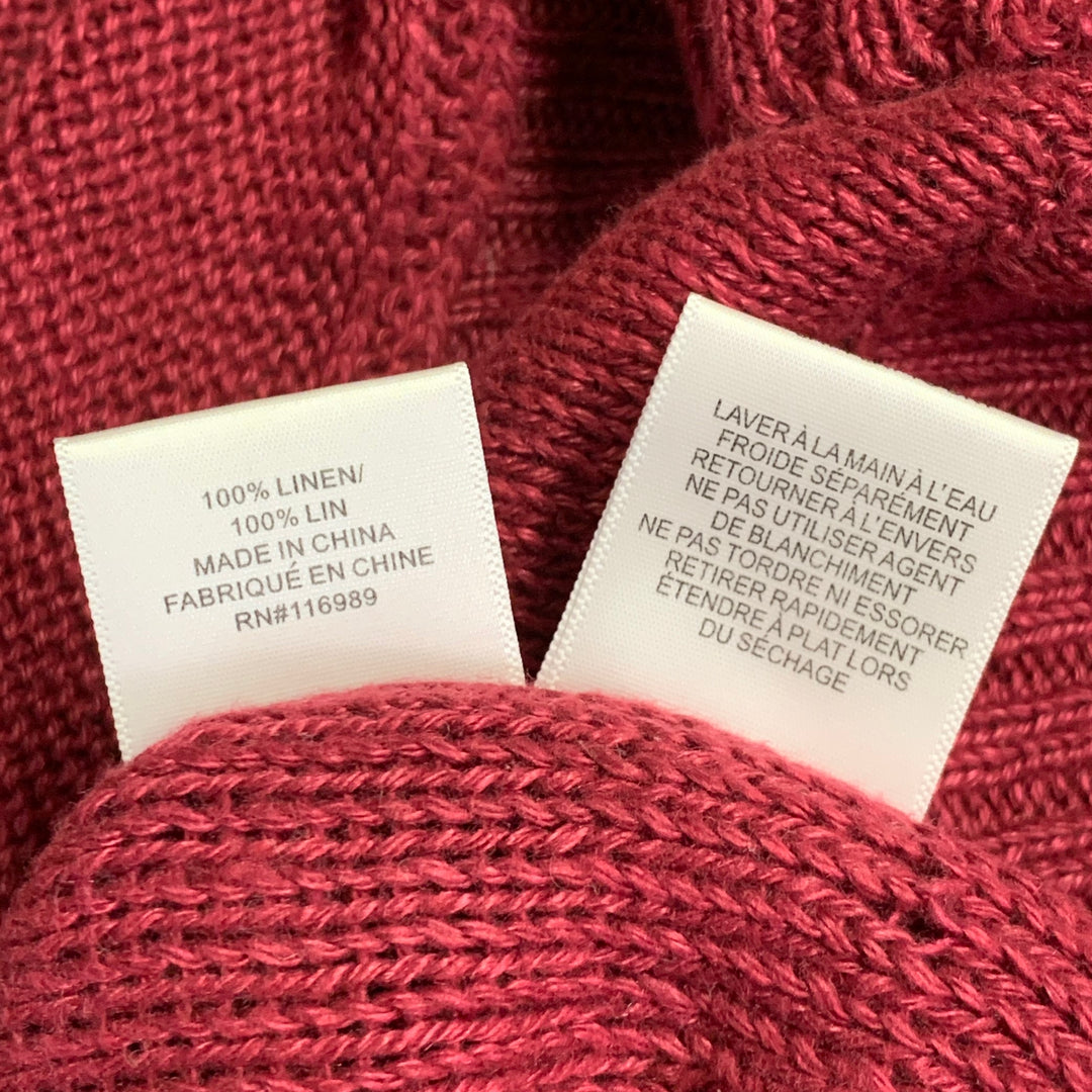 RODARTE for OPENING CEREMONY Size L Beige Red Knit Linen V-Neck Sweater