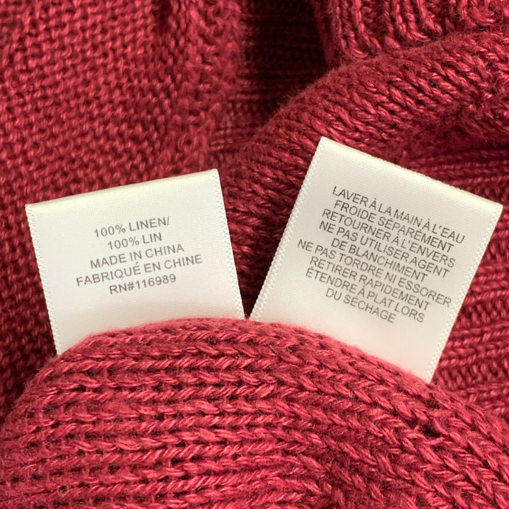 RODARTE for OPENING CEREMONY Size L Beige Red Knit Linen V-Neck Sweater