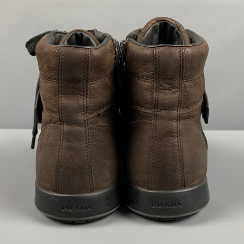 PRADA Size 11 Brown High Top Sneakers