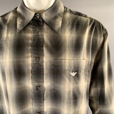 EMPORIO ARMANI Size S Grey Ombre Plaid Cotton Polyester Long Sleeve Shirt
