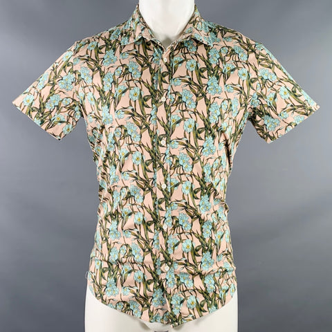 STEELE Size M Multi Color Floral Cotton Short Sleeve Shirt