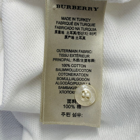 BURBERRY BRIT Size L White Embroidery Cotton Pique Contrast Trim Long Sleeve Polo
