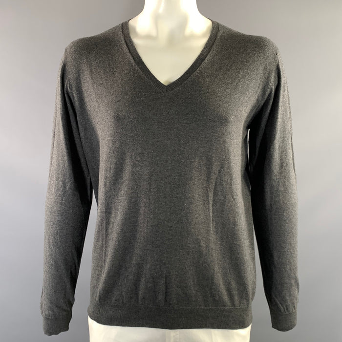 PRADA Size 44 Grey Cotton Cashmere V Neck Sweater