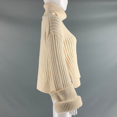 THE ROW Size XS Cream Wool Ribbed Turtleneck Sweater