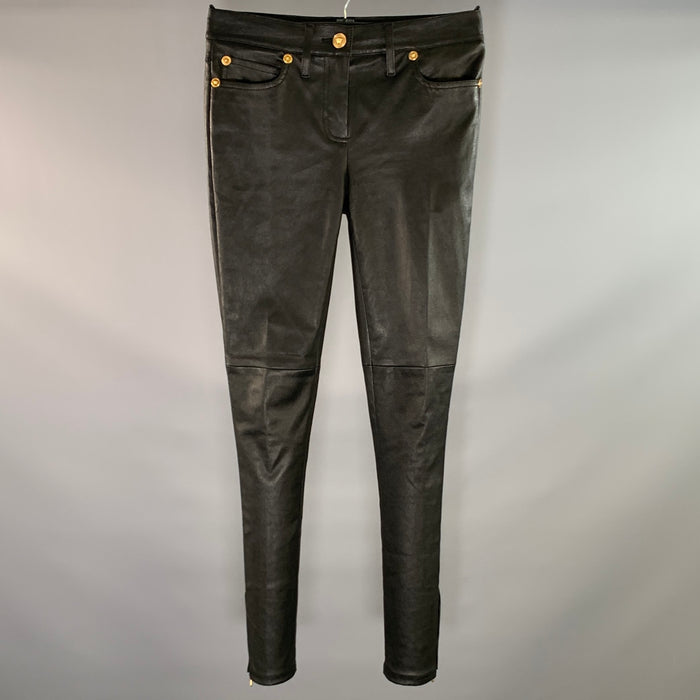 VERSACE FW2018 Size 2 Black Gold Lambskin Cigarette Casual Pants