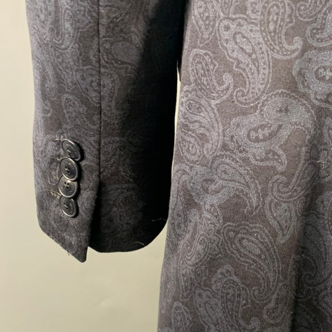 ETRO Size 50 Navy Paisley Cotton Blend Slim Fit Notch Lapel Sport Coat