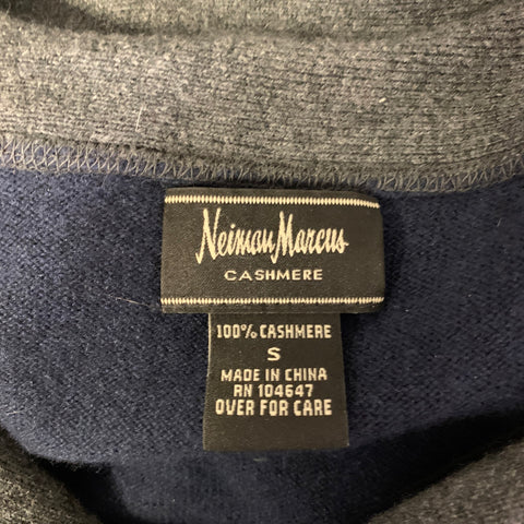 NEIMAN MARCUS Size S Navy Grey Contrast Stitch Cashmere Double Collar Pullover