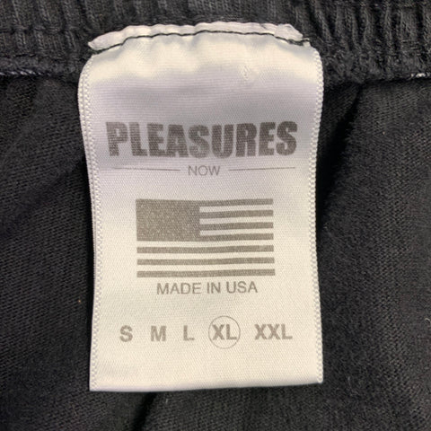 PLEASURES Size XL Black White Print Cotton Drawstring Shorts