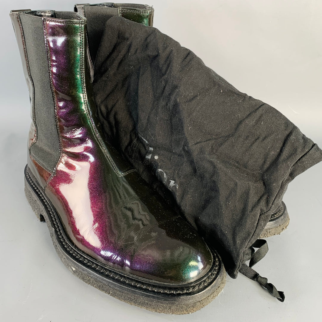 DIOR HOMME Size 8 Black Iridescent Leather Crepe Sole Chelsea Boots