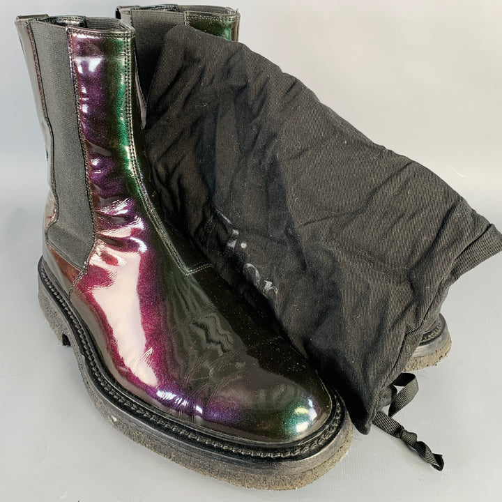 DIOR HOMME Size 8 Black Iridescent Leather Crepe Sole Chelsea Boots