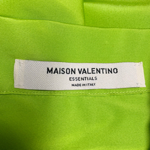 MAISON VALENTINO 2022 Size S Neon Green White Silk One Pocket Oversized Camp Shirt
