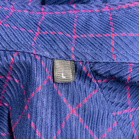 CANALI Size L Purple Fuchsia Window Pane Cotton One pocket Long Sleeve Shirt
