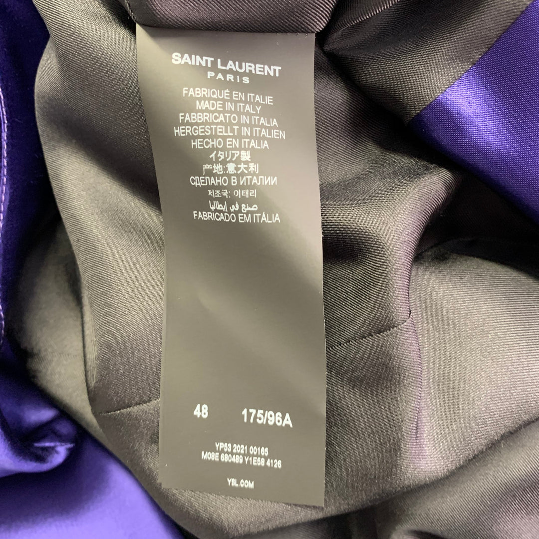 SAINT LAURENT FW22  Size 38 Purple Viscose Satin Peak Lapel Trench Coat