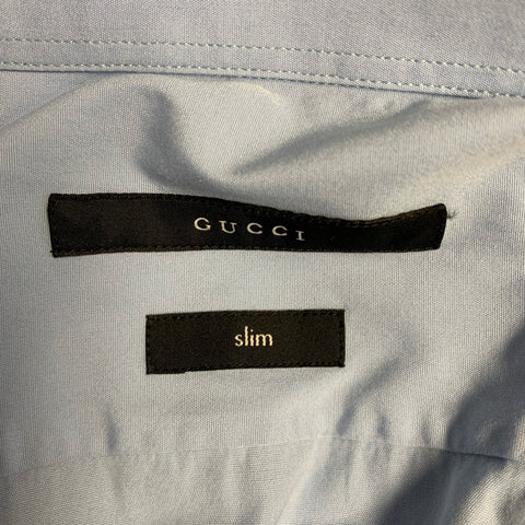 GUCCI Size S Blue Cotton Slim Fit Long Sleeve Shirt