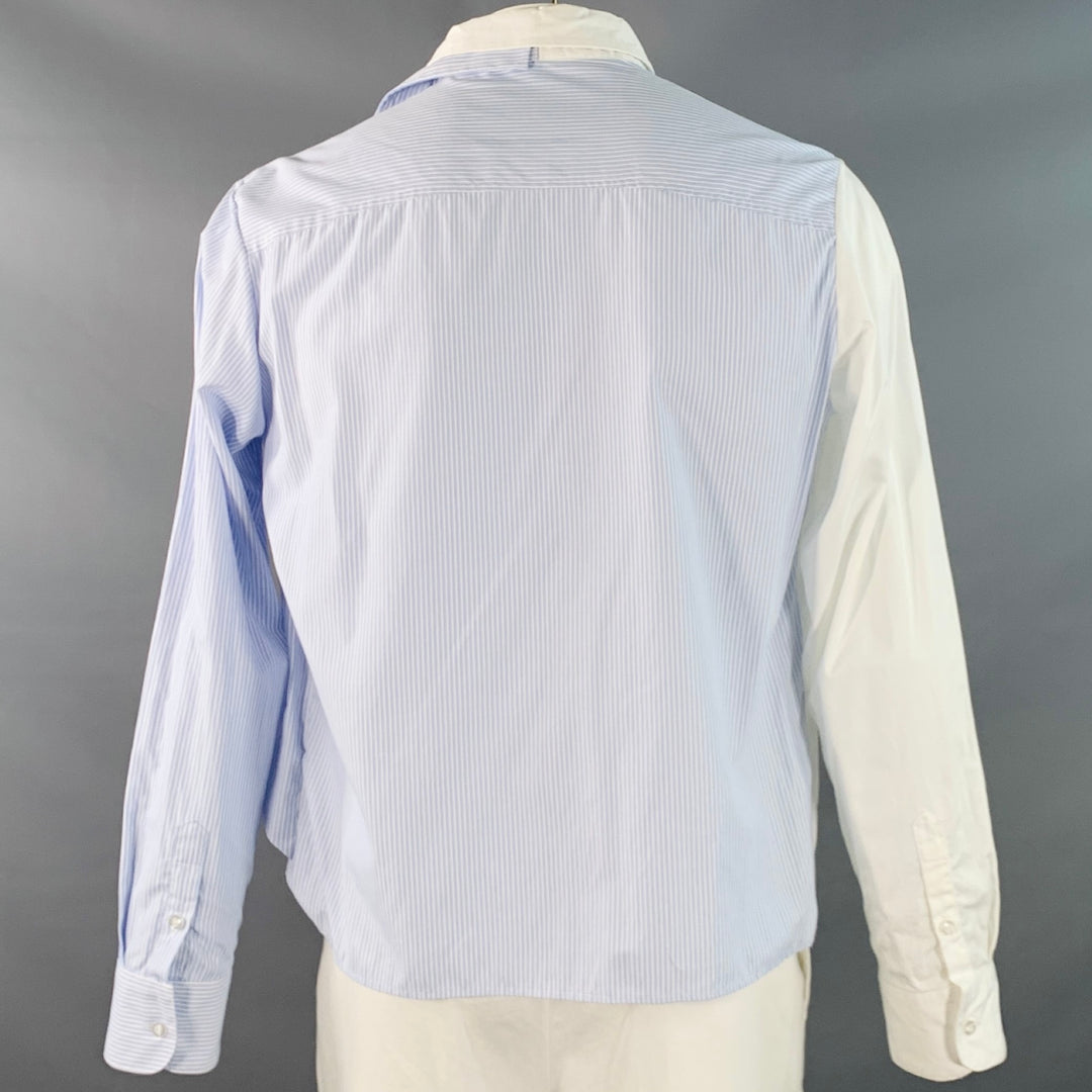 BOYFRIEND'S SHIRT Size L Blue White Stripe Cotton Asymmetrical Long Sleeve Shirt