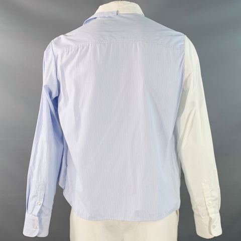 BOYFRIEND'S SHIRT Size L Blue White Stripe Cotton Asymmetrical Long Sleeve Shirt