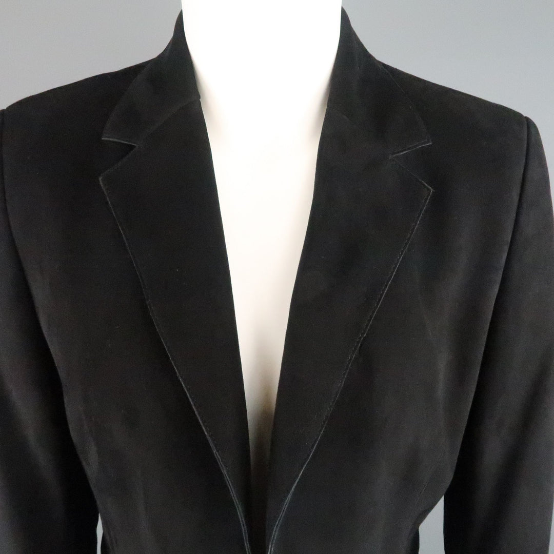 AKRIS Size 10 Black Suede & Wool Zip Off Sport Coat Jacket