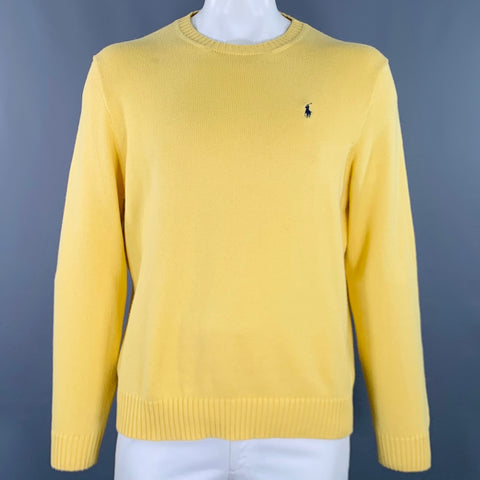 POLO by RALPH LAUREN Taille XL Pull Col Rond en Coton Tricoté Jaune
