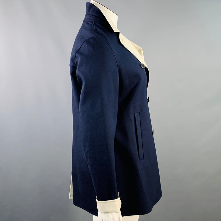 LORO PIANA Size 12 Caleb Navy White Cotton Blend Twill Double Breasted Jacket Blazer