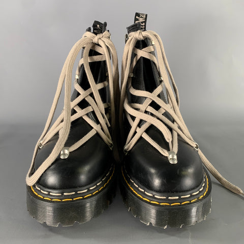 DOC MARTENS Size 9 Black Yellow Solid Leather Boots