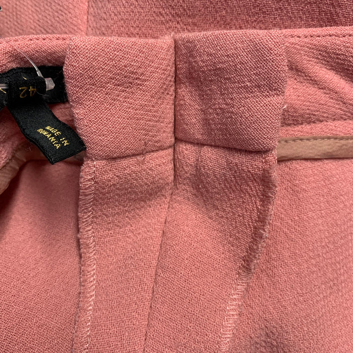 ESCADA Size L Pink Virgin Wool Crepe Scalloped Trim Zip Fly Dress Pants