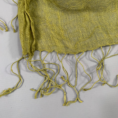 PAS de CALAIS Green Woven Linen Fringe Scarf