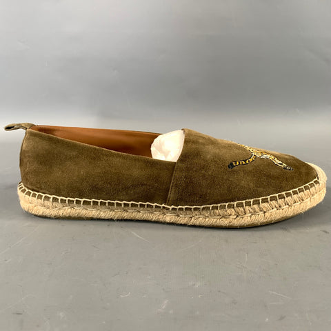 RALPH LAUREN Size 9.5 Green Tan Cheetah Suede Espadrille Loafers