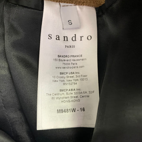 SANDRO Size S Tan Wool Blend Single Breasted Coat