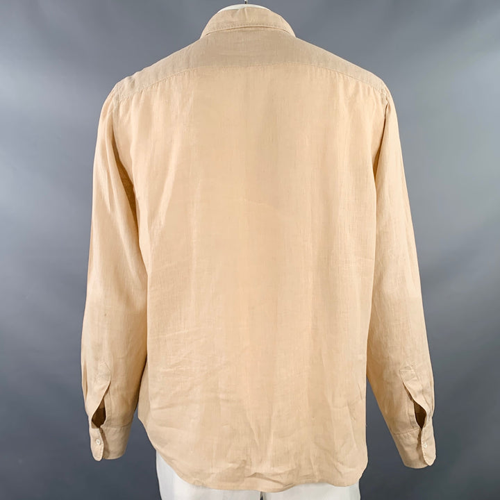 ASPESI Size XL Peach Linen Half Placket Long Sleeve Shirt