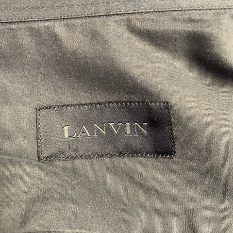 LANVIN Size L Navy Cotton Hidden Placket Long Sleeve Shirt