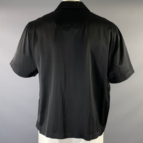 ELWOOD Size L Black Rayon Blend Patch Pockets Short Sleeve Shirt