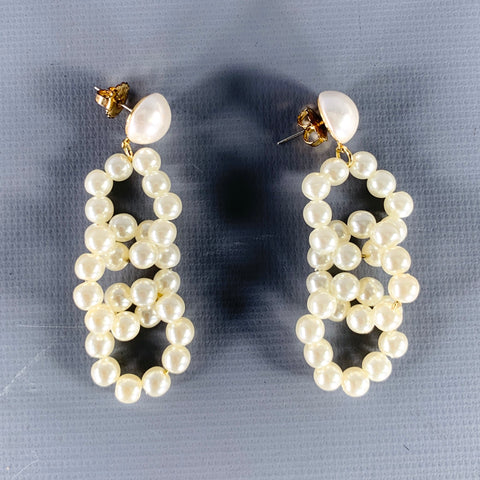 VINTAGE Gold Faux Pearl Interloop Earrings