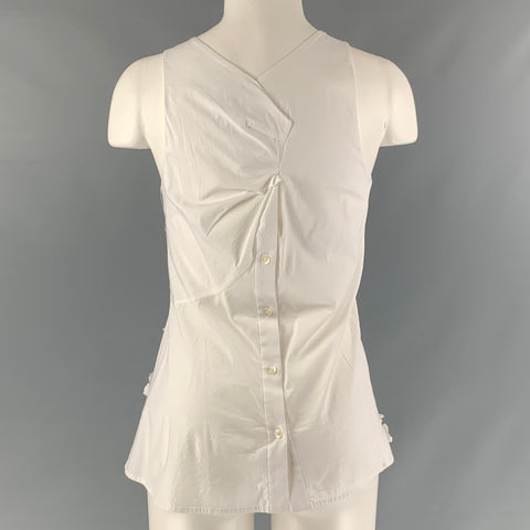 THAKOON Size 2 White Cotton Blend Aplique A-Line Blouse