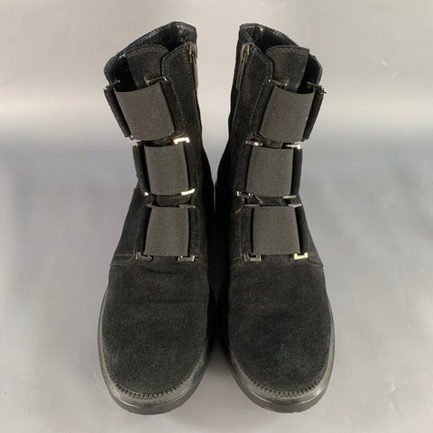 AQUATALIA Size 7.5 Black Suede Elastic Side Zipper Ankle Boots