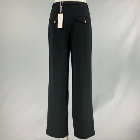 VINCE Talla 12 Pantalones de vestir negros con bragueta y cremallera en mezcla de triacetato