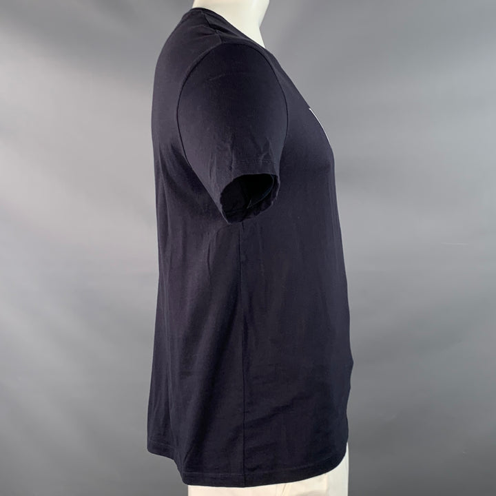 VALENTINO Size L Navy White Logo Cotton Short Sleeve Crew Neck T-shirt