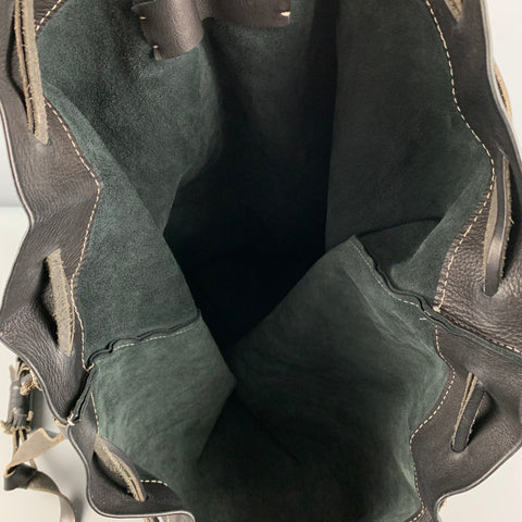 UMA WANG Black Contrast Stitch Leather Oversized Backpack