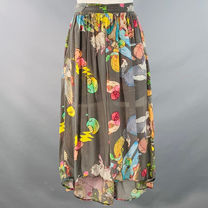 ZADIG & VOLTAIRE Size S Joslin Grey Multi Color Viscose Cartoon Elastic Waistband High Low Skirt