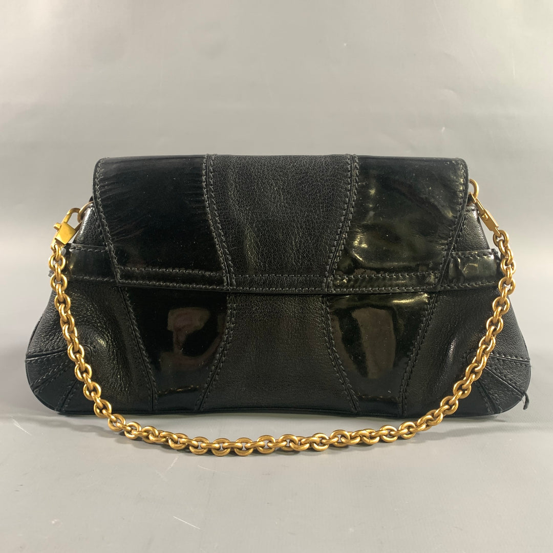 GUCCI Black Gold Horsebit Leather Clutch Shoulder Handbag