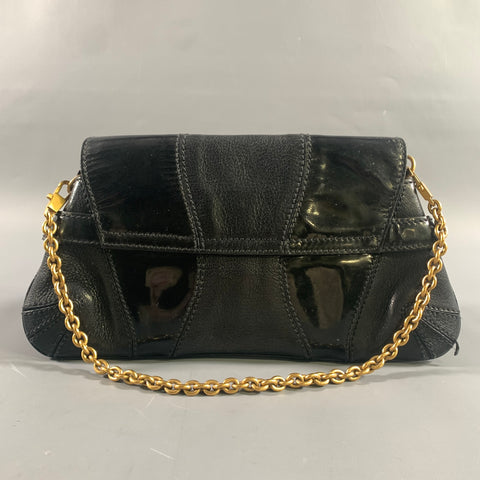 GUCCI Black Gold Horsebit Leather Clutch Shoulder Handbag