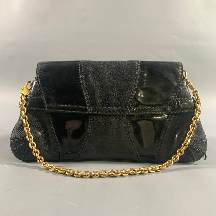 GUCCI Black Gold Horsebit Leather Clutch Shoulder Handbag
