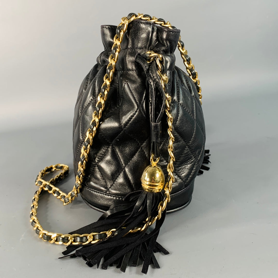 HENRI BENDEL Vintage Black Gold Quilted Leather Chain  display picture 1