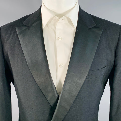 PAUL STUART Size 40 Regular Black Wool Double Breasted Peak Lapel Tuxedo Sport Coat