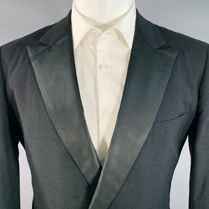PAUL STUART Size 40 Regular Black Wool Double Breasted Peak Lapel Tuxedo Sport Coat