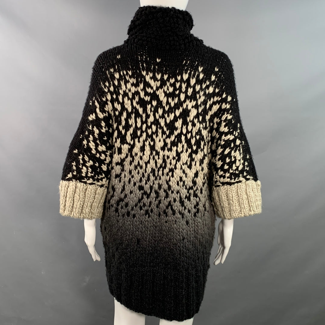 STELLA McCARTNEY Size S Black Grey Wool Silk Ombre Chunky Knit Zip Up Coat