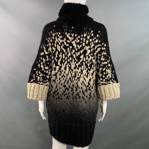 STELLA McCARTNEY Size S Black Grey Wool Silk Ombre Chunky Knit Zip Up Coat