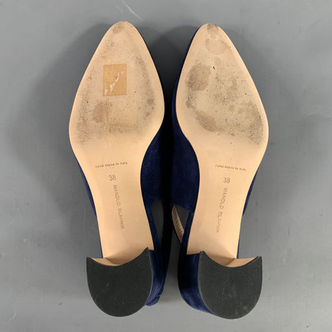 MANOLO BLAHNIK Size 8 Navy Suede Slingback Pumps